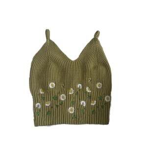 Cider Green Embroidered Knit Fabric Cropped Tank Top